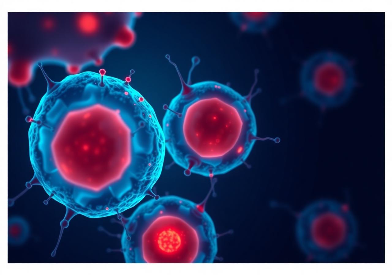Tumor cells under microscope